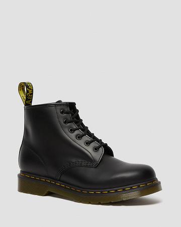 Dr Martens 101 Yellow Stitch Smooth Leren Enkellaars Dames Zwart | NL 92NWY